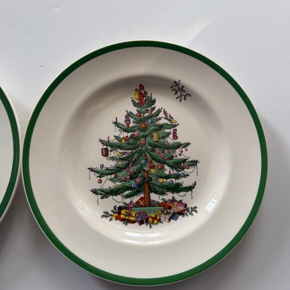 Spode Christmas Tree Dinner Plates Set of 2 10.5” Green Trim EUC Read - Picture 4 of 6
